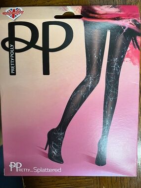 NEW Splattered Black & Silver Tights - Pretty Polly UK - One Size Made in Italy